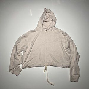 Cotton On Cream Heather Mid-Belly Drawstring Crop Hoodie Womens Size S